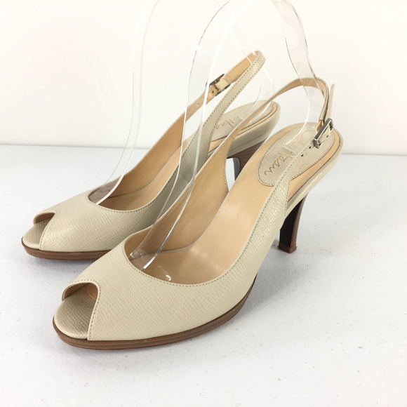 cream peep toe heels